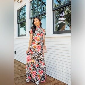 Gibson City Safari Wildflower Floral Cheetah Print Maxi Dress Size S